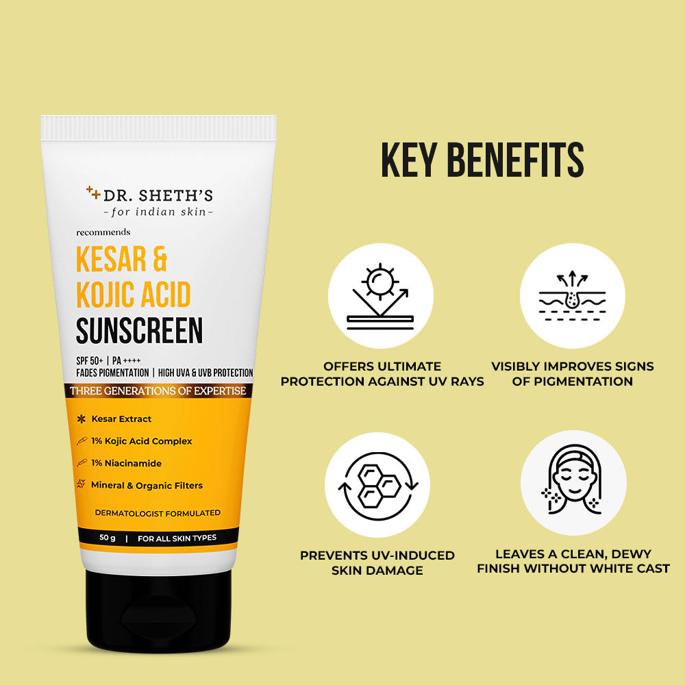 Kesar & Kojic Acid Sunscreen - 50g - Dr Sheth's