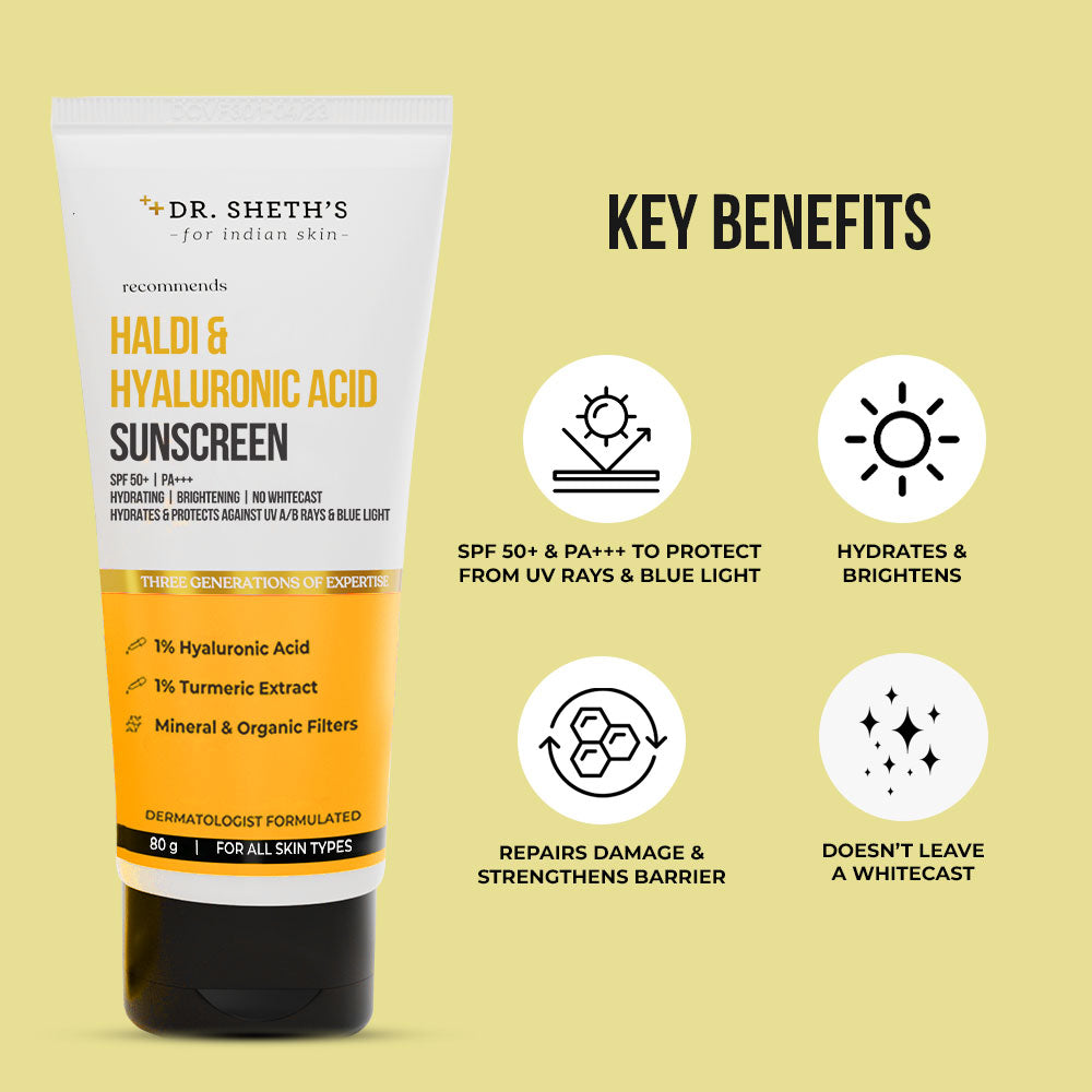 Haldi & Hyaluronic Acid Sunscreen - 80gm - Dr Sheth's