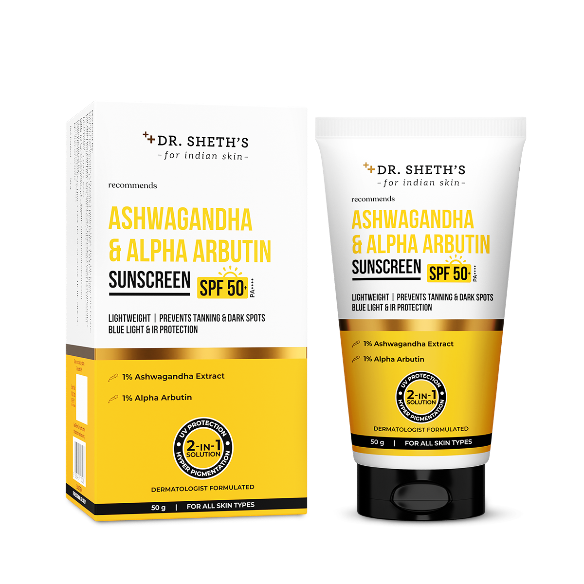 Ashwagandha & Alpha Arbutin Sunscreen - 50g - Dr Sheth's