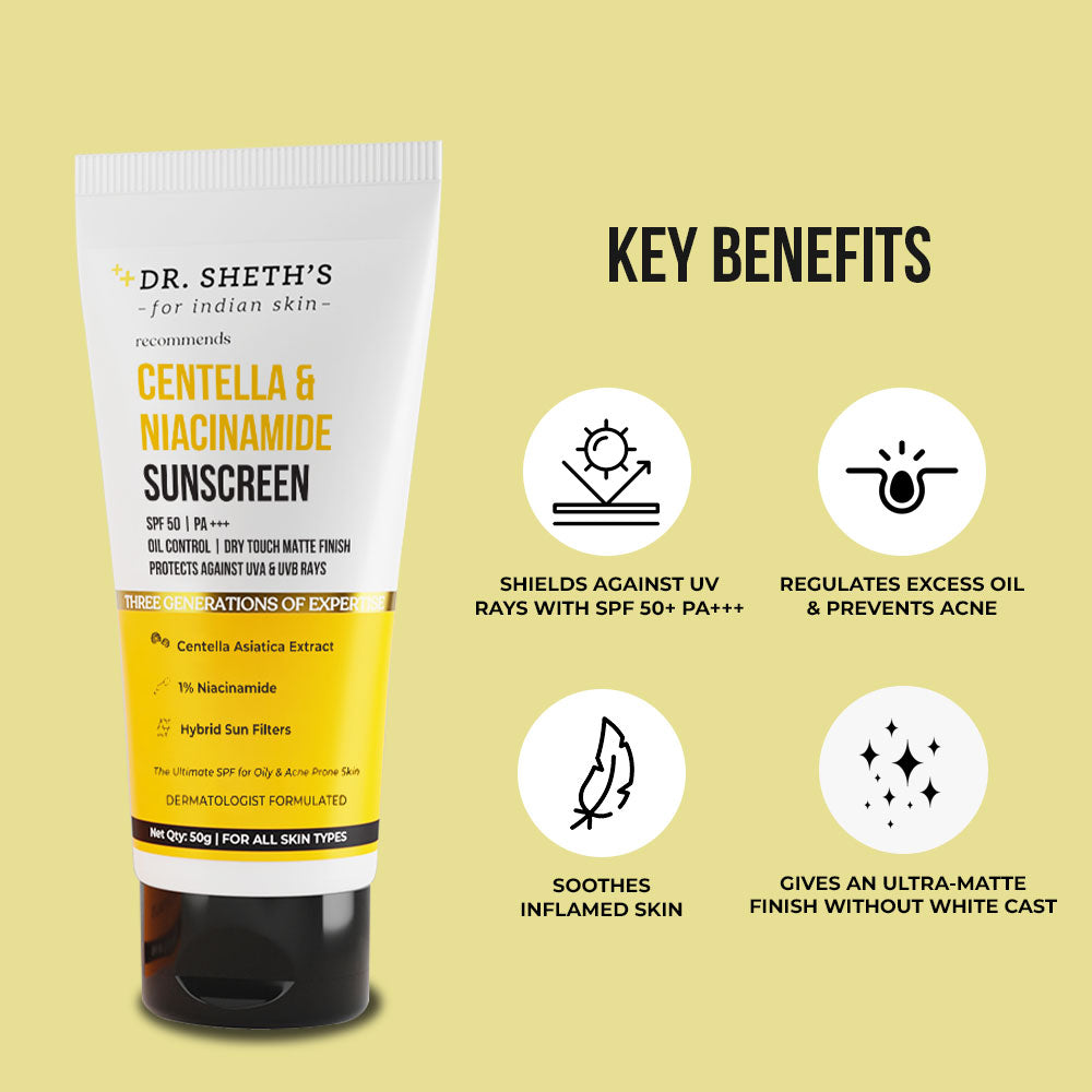 Centella & Niacinamide Oil & Acne Control Sunscreen - 50g - Dr Sheth's